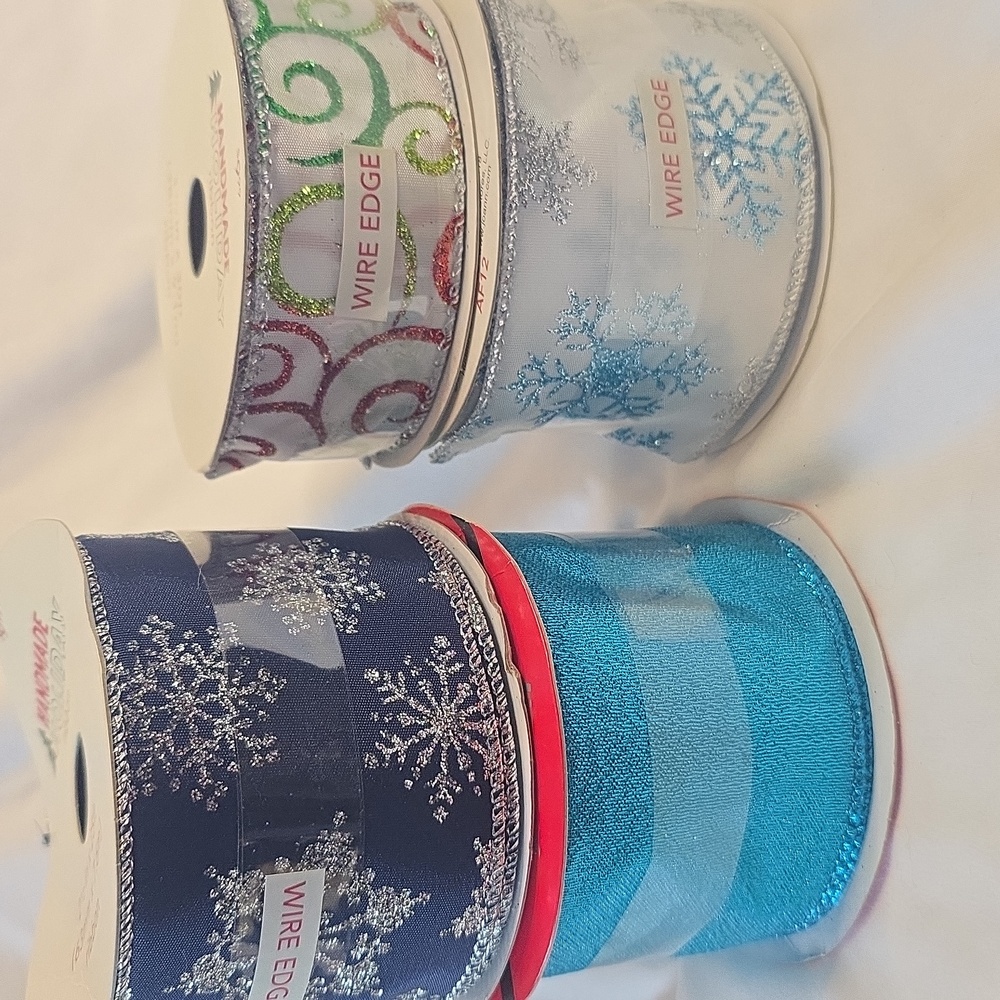 Holiday Wire Edge Ribbon Bundle Of 4 All New Glitter Designs